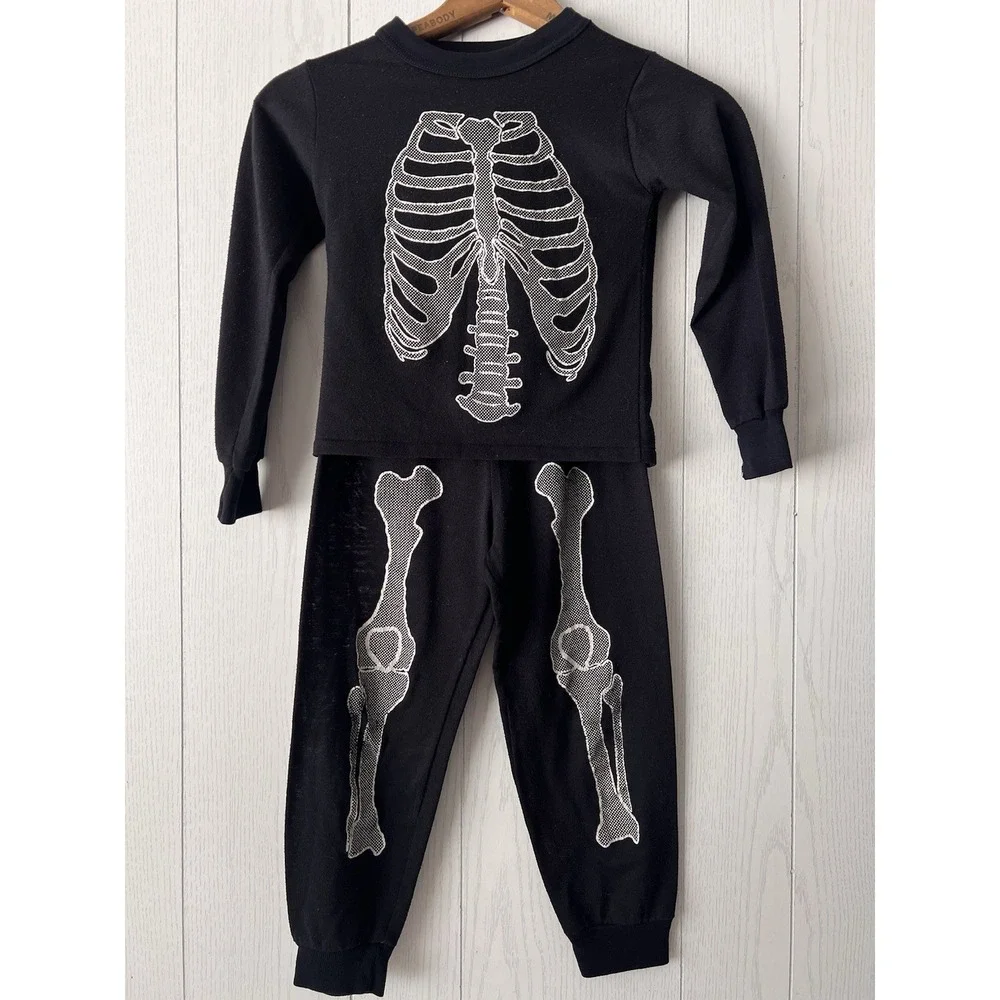 Vintage 1980's Halloween SKELETON PAJAMAS UNISEX PJ'S 6/7 Costume Pj's Karate